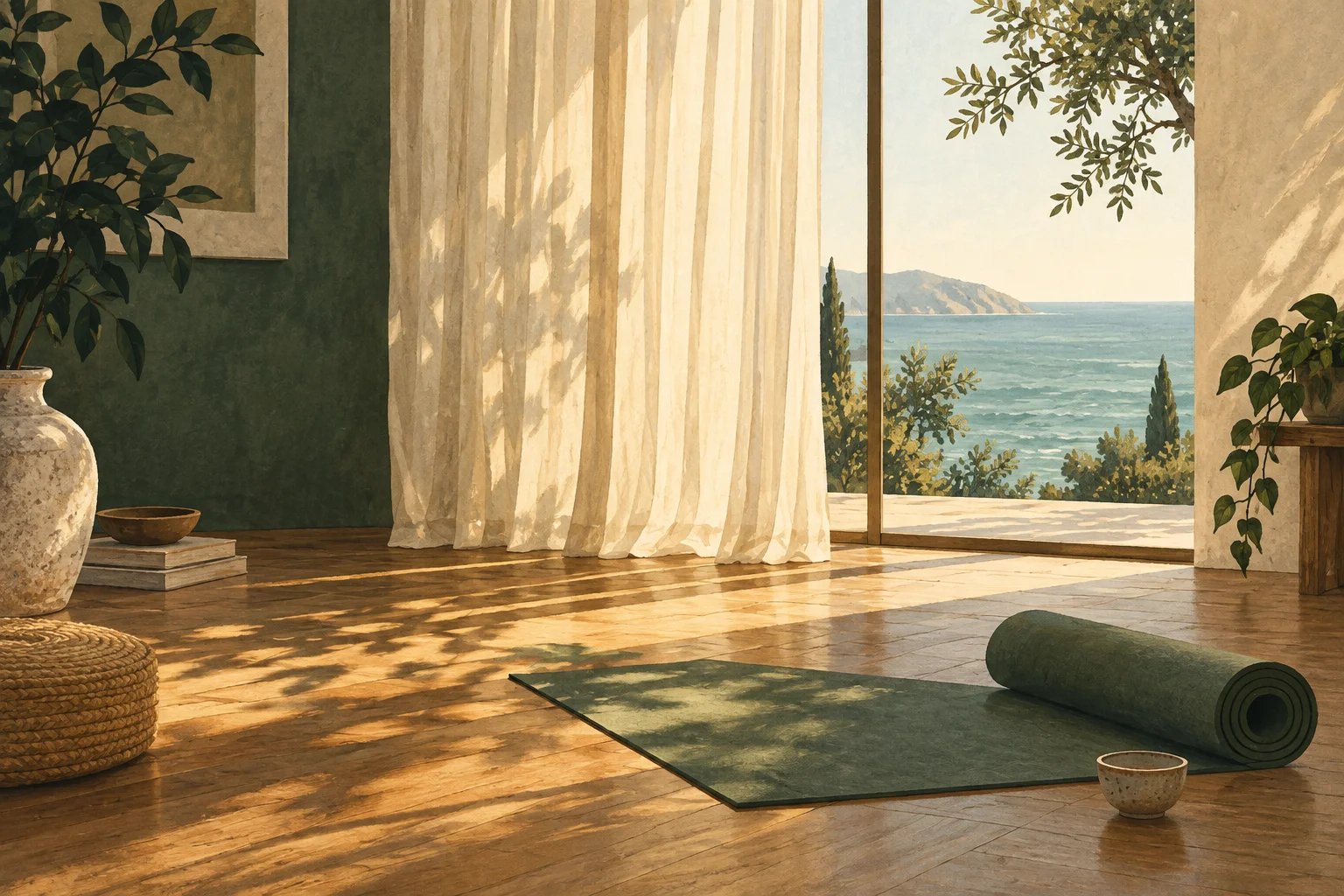 Yoga sonrası sakin bir anı anlatan temsili illüstrasyon