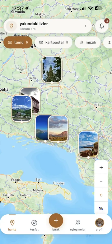 iz uygulamasında harita üzerinde fotoğraflı izler