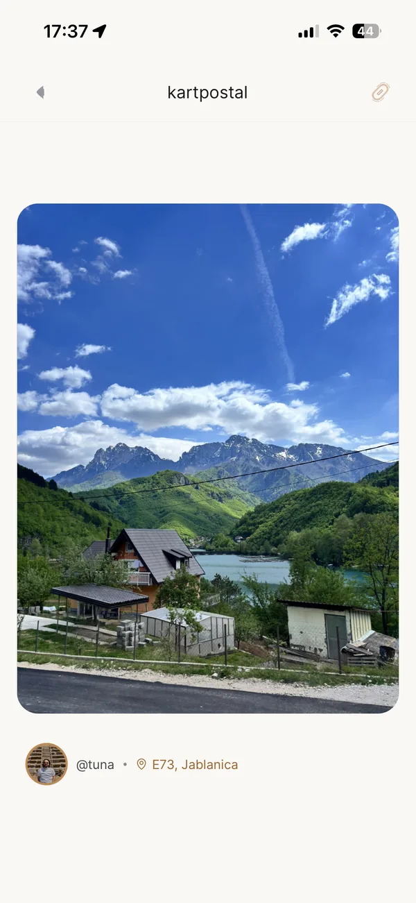 Tuna’nın Jablanica fotoğrafını gösteren özgün iz kartpostalı ekranı